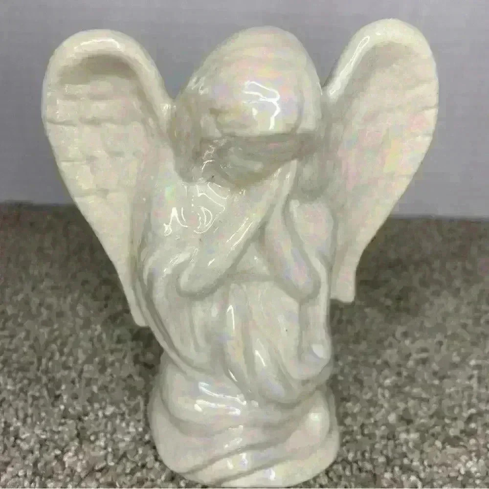 Iridescent Praying Angel Figurine 4.5” Tall, kneeling in prayer